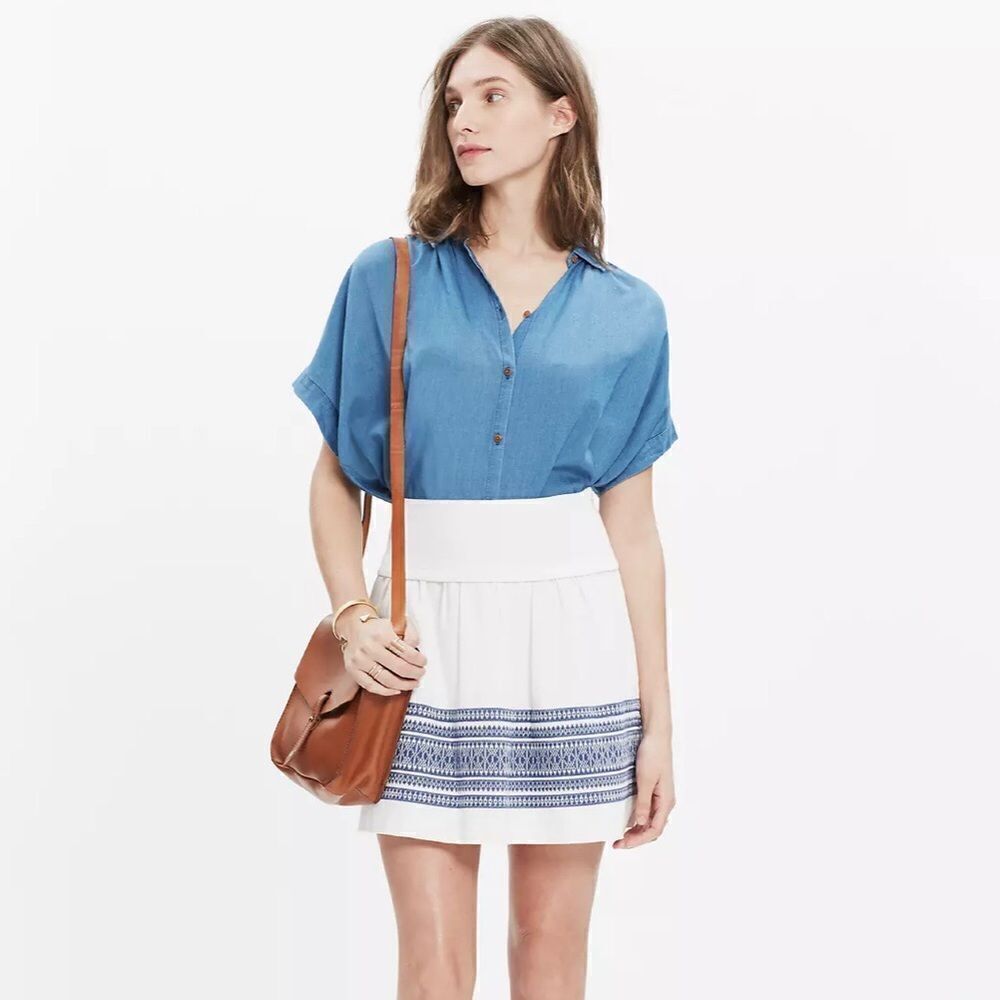 MADEWELL White & Blue Embroidered Skirt Size 4